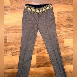 Vintage Bebe low rise brown pinstripe trouser pants with embroidery waistband